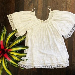 White embroidered cold shoulder tunic